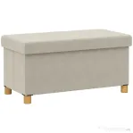 HOMCOM Bancă Ladă de Depozitare Pliabilă, Bancă de Pat cu Capac Căptușit și Înveliș de Catifea, 76x38x38 cm, Crem Alb