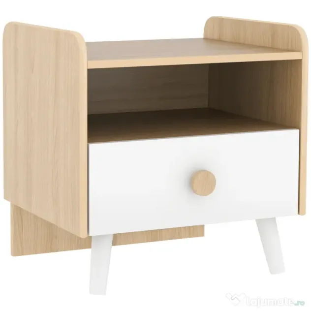 AIYAPLAY Noptieră cu Sertar pentru Copii 3-10 Ani, cu Design Minimalist pentru Dormitor, 40x32,5x40 cm, Lemn Natural | Aosom Romania