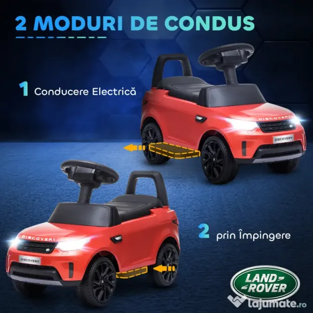 AIYAPLAY Mașinuță Electrică pentru Copii 18 Luni-5 Ani cu Licență Land Rover cu Muzică, USB și MP, 65x43x40 cm, Roșu | Aosom Romania