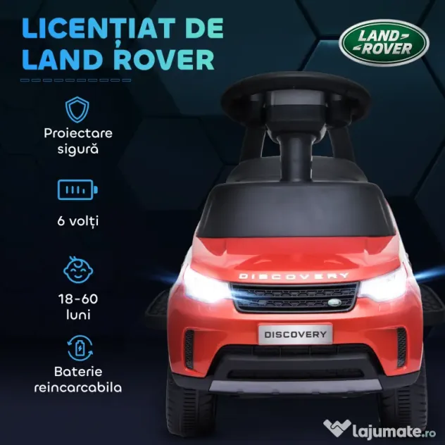 AIYAPLAY Mașinuță Electrică pentru Copii 18 Luni-5 Ani cu Licență Land Rover cu Muzică, USB și MP, 65x43x40 cm, Roșu | Aosom Romania