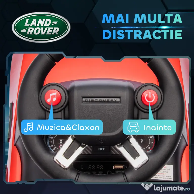 AIYAPLAY Mașinuță Electrică pentru Copii 18 Luni-5 Ani cu Licență Land Rover cu Muzică, USB și MP, 65x43x40 cm, Roșu | Aosom Romania
