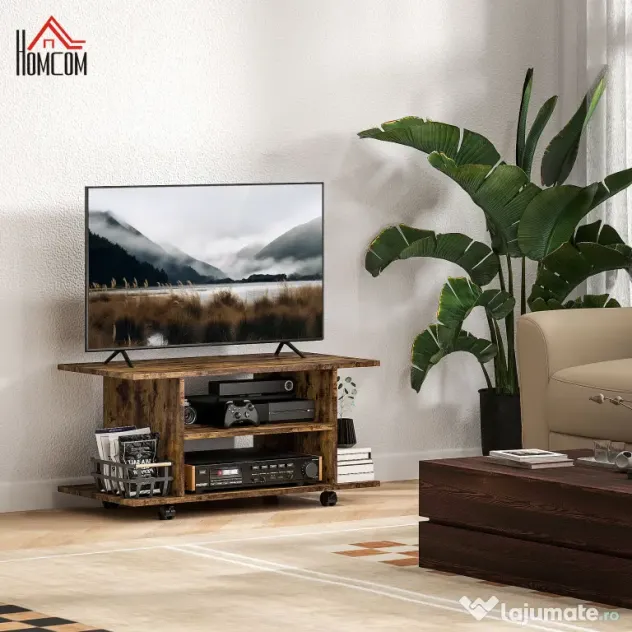 HOMCOM Comodă pentru TV cu Roți, 80×40×40 cm, Negru | Aosom Romania