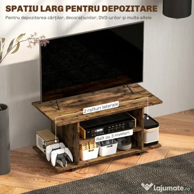 HOMCOM Comodă pentru TV cu Roți, 80×40×40 cm, Negru | Aosom Romania