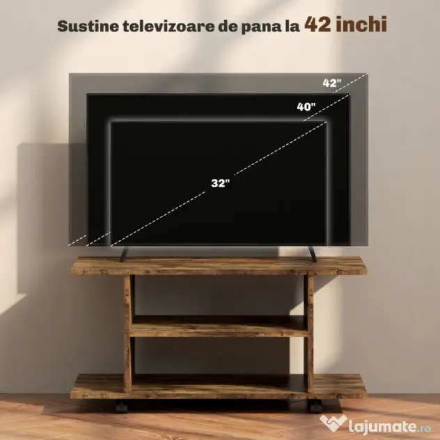 HOMCOM Comodă pentru TV cu Roți, 80×40×40 cm, Negru | Aosom Romania