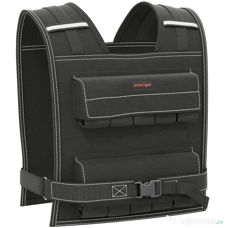 SPORTNOW Vestă cu Greutăți Reglabilă 20kg cu 20 de Greutăți, Vestă cu Benzi Reflectorizante, Potrivire Strânsă pentru Antrenament Acasă, Alergare și Fitness, Material Oxford, 50x40 cm, Negru | Aosom Romania