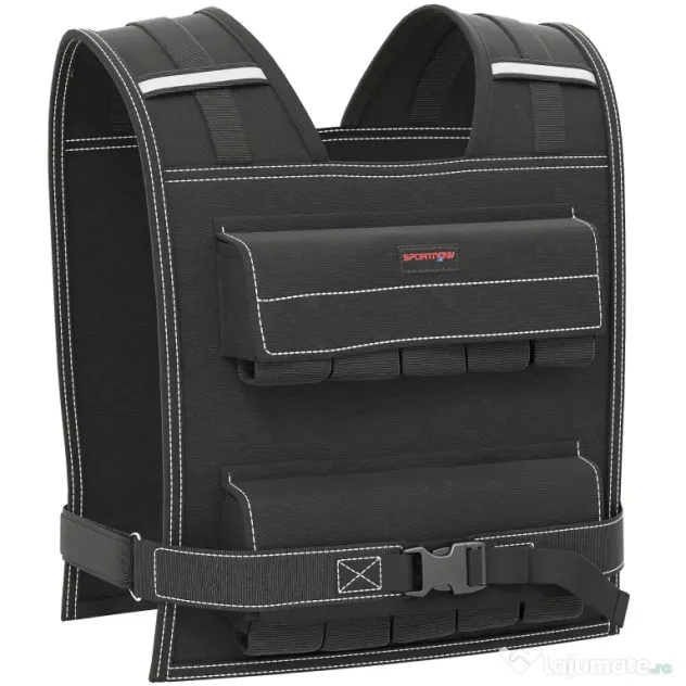 SPORTNOW Vestă cu Greutăți Reglabilă 20kg cu 20 de Greutăți, Vestă cu Benzi Reflectorizante, Potrivire Strânsă pentru Antrenament Acasă, Alergare și Fitness, Material Oxford, 50x40 cm, Negru | Aosom Romania