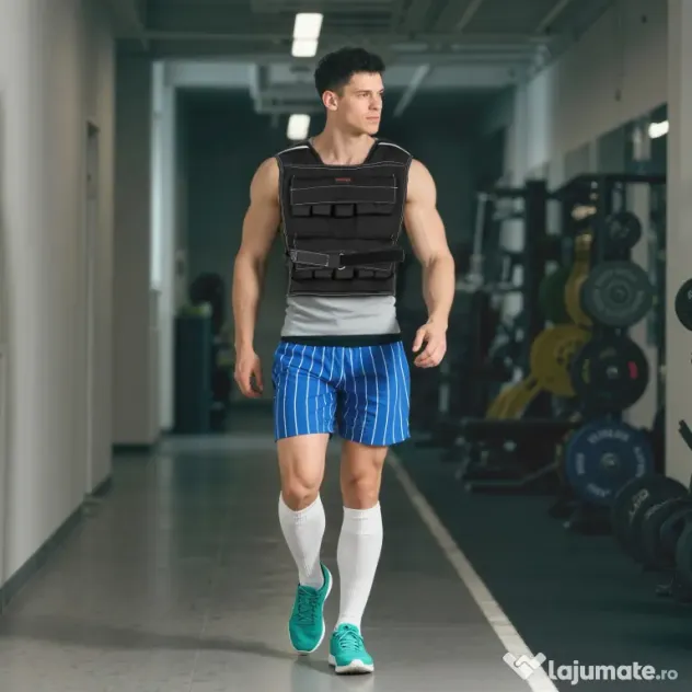 SPORTNOW Vestă cu Greutăți Reglabilă 20kg cu 20 de Greutăți, Vestă cu Benzi Reflectorizante, Potrivire Strânsă pentru Antrenament Acasă, Alergare și Fitness, Material Oxford, 50x40 cm, Negru | Aosom Romania