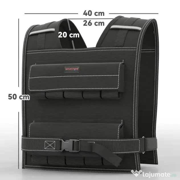 SPORTNOW Vestă cu Greutăți Reglabilă 20kg cu 20 de Greutăți, Vestă cu Benzi Reflectorizante, Potrivire Strânsă pentru Antrenament Acasă, Alergare și Fitness, Material Oxford, 50x40 cm, Negru | Aosom Romania
