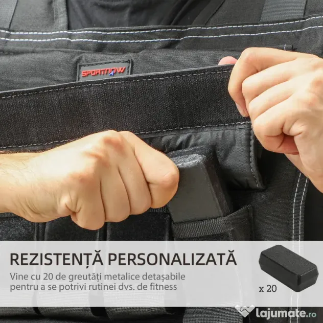 SPORTNOW Vestă cu Greutăți Reglabilă 20kg cu 20 de Greutăți, Vestă cu Benzi Reflectorizante, Potrivire Strânsă pentru Antrenament Acasă, Alergare și Fitness, Material Oxford, 50x40 cm, Negru | Aosom Romania