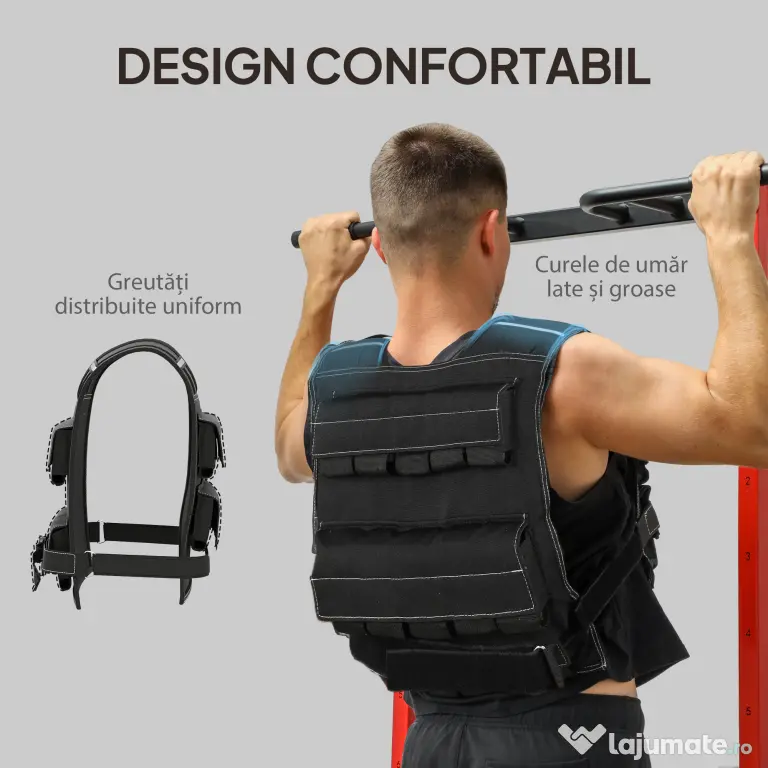 SPORTNOW Vestă cu Greutăți Reglabilă 20kg cu 20 de Greutăți, Vestă cu Benzi Reflectorizante, Potrivire Strânsă pentru Antrenament Acasă, Alergare și Fitness, Material Oxford, 50x40 cm, Negru | Aosom Romania
