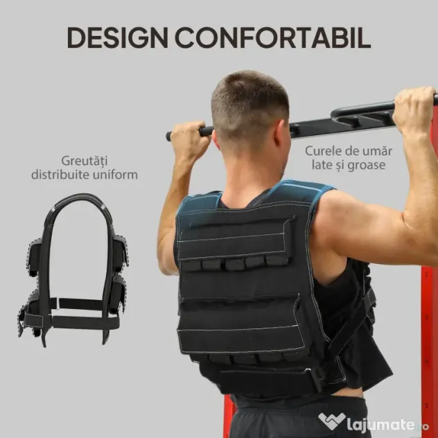 SPORTNOW Vestă cu Greutăți Reglabilă 20kg cu 20 de Greutăți, Vestă cu Benzi Reflectorizante, Potrivire Strânsă pentru Antrenament Acasă, Alergare și Fitness, Material Oxford, 50x40 cm, Negru | Aosom Romania