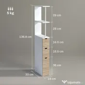HOMCOM Coloană de Baie din Lemn cu Dulap, Rafturi și Sertare, 15x33x136 cm, Lemn Natural | Aosom Romania