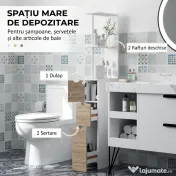 HOMCOM Coloană de Baie din Lemn cu Dulap, Rafturi și Sertare, 15x33x136 cm, Lemn Natural | Aosom Romania
