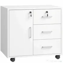HOMCOM Dulap de Birou cu 3 Sertare și Dulăpior cu 3 Rafturi Reglabile, Sertar pentru Documente, 60x40x56 cm, Alb | Aosom Romania