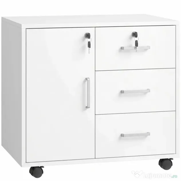 HOMCOM Dulap de Birou cu 3 Sertare și Dulăpior cu 3 Rafturi Reglabile, Sertar pentru Documente, 60x40x56 cm, Alb | Aosom Romania