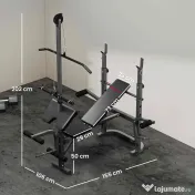 SPORTNOW Bancă de greutăți, Trei suporturi pentru greutăți, Oțel și PU, 202 x 155 x 106 cm, Negru | Aosom Romania 