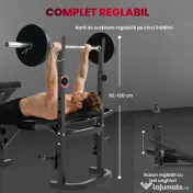 SPORTNOW Bancă de greutăți, Trei suporturi pentru greutăți, Oțel și PU, 202 x 155 x 106 cm, Negru | Aosom Romania 
