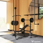 SPORTNOW Bancă de greutăți, Trei suporturi pentru greutăți, Oțel și PU, 202 x 155 x 106 cm, Negru | Aosom Romania 