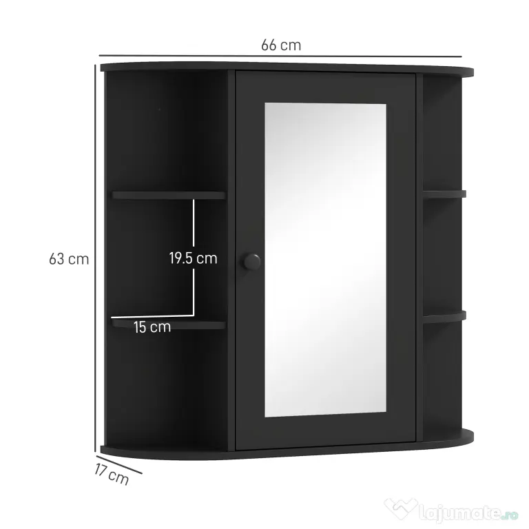 Homcom Dulapior Baie cu Oglinda – Lemn Alb 66×17×63 cm | Aosom Romania