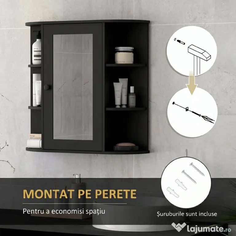 Homcom Dulapior Baie cu Oglinda – Lemn Alb 66×17×63 cm | Aosom Romania