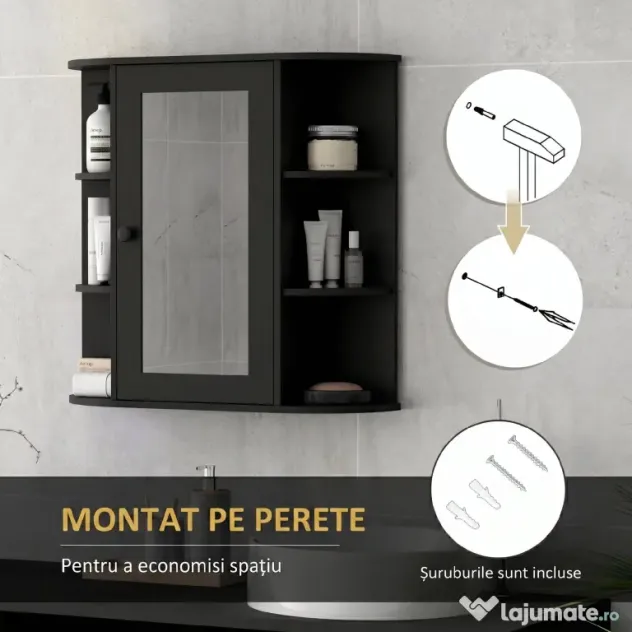 Homcom Dulapior Baie cu Oglinda – Lemn Alb 66×17×63 cm | Aosom Romania