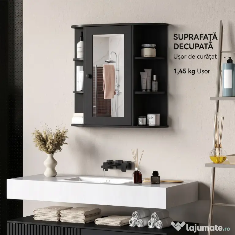 Homcom Dulapior Baie cu Oglinda – Lemn Alb 66×17×63 cm | Aosom Romania