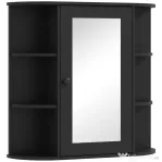 Homcom Dulapior Baie cu Oglinda – Lemn Alb 66×17×63 cm