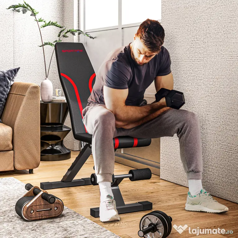 SPORTNOW Bancă Fitness Pliabilă, Bancă Abdominale Multifuncțională Înclinabilă cu Spătar Reglabil pe 6 Niveluri Negru | Aosom Romania
