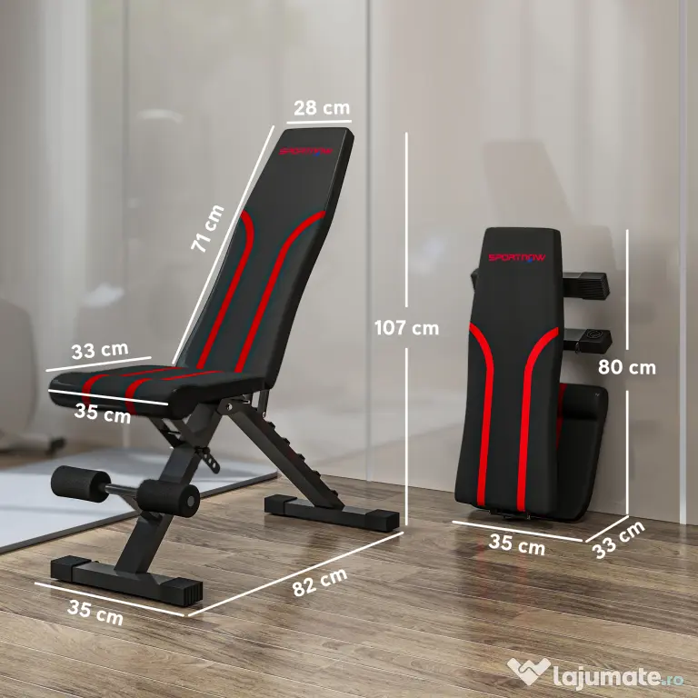 SPORTNOW Bancă Fitness Pliabilă, Bancă Abdominale Multifuncțională Înclinabilă cu Spătar Reglabil pe 6 Niveluri Negru | Aosom Romania