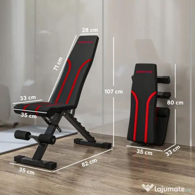 SPORTNOW Bancă Fitness Pliabilă, Bancă Abdominale Multifuncțională Înclinabilă cu Spătar Reglabil pe 6 Niveluri Negru | Aosom Romania