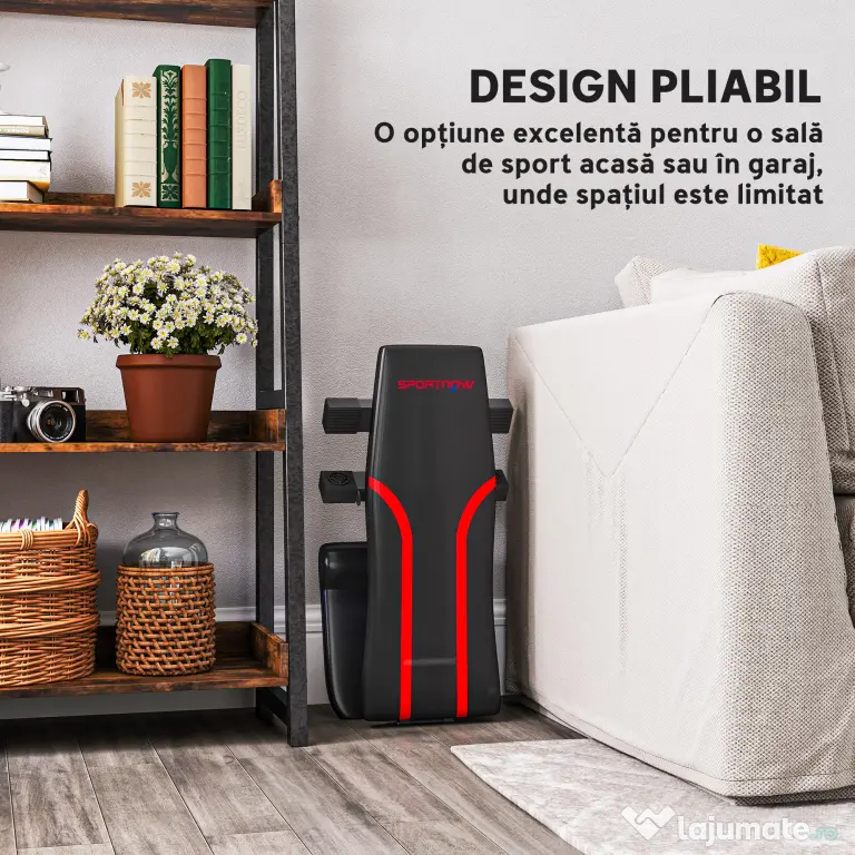 SPORTNOW Bancă Fitness Pliabilă, Bancă Abdominale Multifuncțională Înclinabilă cu Spătar Reglabil pe 6 Niveluri Negru | Aosom Romania