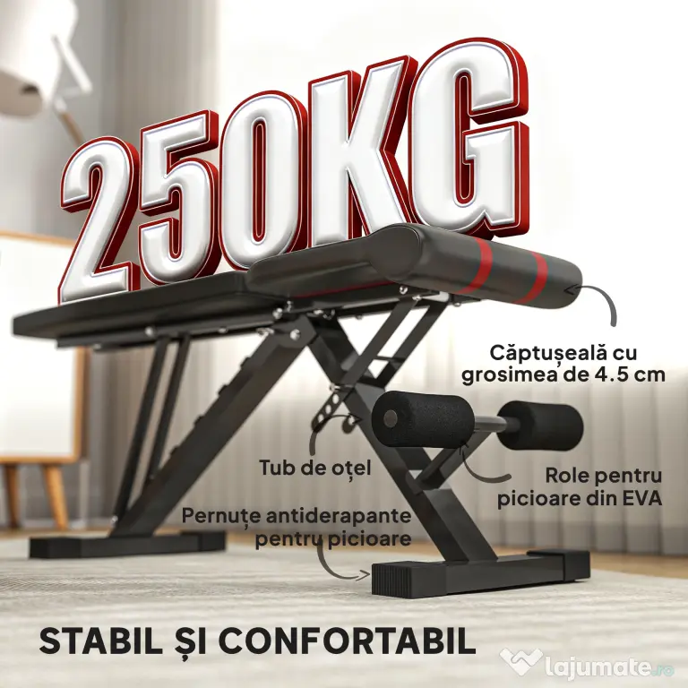 SPORTNOW Bancă Fitness Pliabilă, Bancă Abdominale Multifuncțională Înclinabilă cu Spătar Reglabil pe 6 Niveluri Negru | Aosom Romania