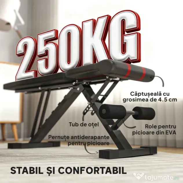 SPORTNOW Bancă Fitness Pliabilă, Bancă Abdominale Multifuncțională Înclinabilă cu Spătar Reglabil pe 6 Niveluri Negru | Aosom Romania