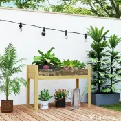 Outsunny Strat Înălțat de Grădină din Lemn cu Panouri din Acril și Orificii de Drenaj, 110x50x80 cm, Lemn Natural | Aosom Romania 