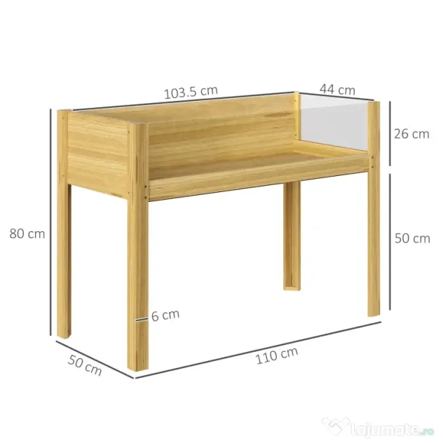 Outsunny Strat Înălțat de Grădină din Lemn cu Panouri din Acril și Orificii de Drenaj, 110x50x80 cm, Lemn Natural | Aosom Romania