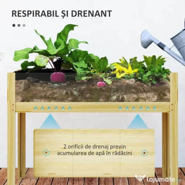 Outsunny Strat Înălțat de Grădină din Lemn cu Panouri din Acril și Orificii de Drenaj, 110x50x80 cm, Lemn Natural | Aosom Romania