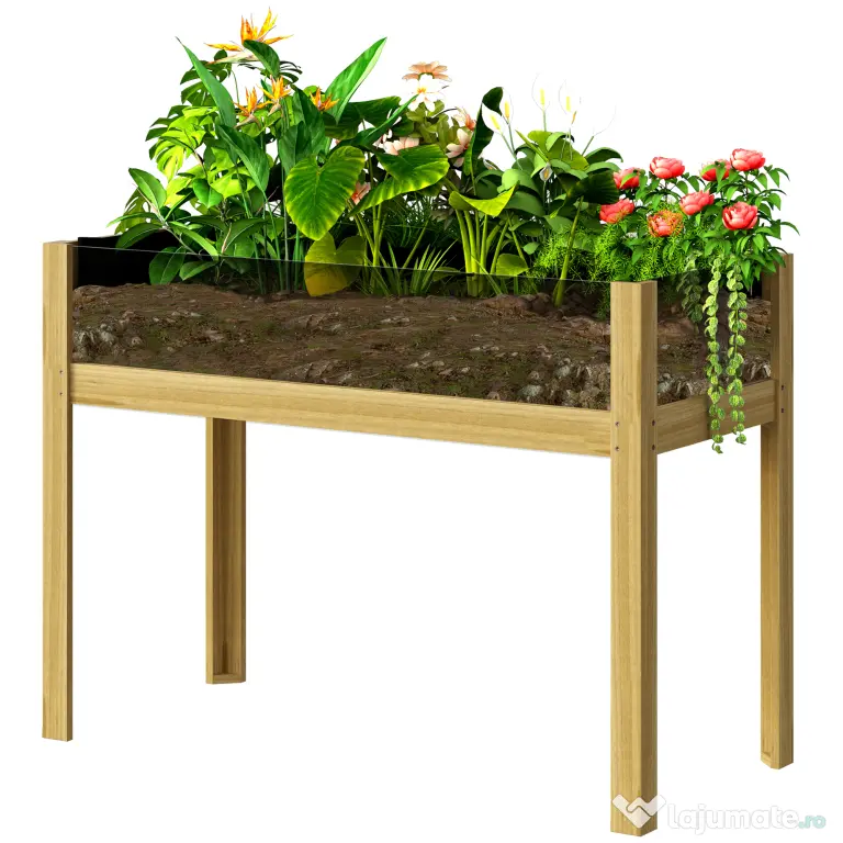 Outsunny Strat Înălțat de Grădină din Lemn cu Panouri din Acril și Orificii de Drenaj, 110x50x80 cm, Lemn Natural | Aosom Romania