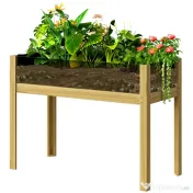 Outsunny Strat Înălțat de Grădină din Lemn cu Panouri din Acril și Orificii de Drenaj, 110x50x80 cm, Lemn Natural | Aosom Romania 