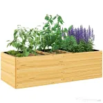 Outsunny Jardinieră de exterior din lemn de molid împărțită în 3 zone, cu strat din material textil nețesut, 140x60x40 cm