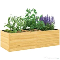 Outsunny Jardinieră de exterior din lemn de molid împărțită în 3 zone, cu strat din material textil nețesut, 140x60x40 cm