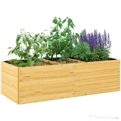 Outsunny Strat de Grădină Înălțat și Adânc cu 3 Zone de Creștere și Strat de Protecție, 140x60x40 cm, Lemn Natural | Aosom Romania 