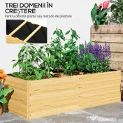 Outsunny Strat de Grădină Înălțat și Adânc cu 3 Zone de Creștere și Strat de Protecție, 140x60x40 cm, Lemn Natural | Aosom Romania 