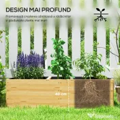 Outsunny Strat de Grădină Înălțat și Adânc cu 3 Zone de Creștere și Strat de Protecție, 140x60x40 cm, Lemn Natural | Aosom Romania 