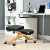 HOMCOM Scaun Ergonomic pentru Genunchi cu Înălțime Reglabilă din Lemn cu Rotile, 42x70x42-52 cm, Negru | Aosom Romania 