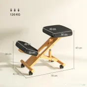 HOMCOM Scaun Ergonomic pentru Genunchi cu Înălțime Reglabilă din Lemn cu Rotile, 42x70x42-52 cm, Negru | Aosom Romania 