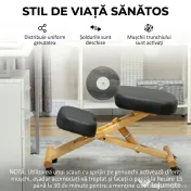 HOMCOM Scaun Ergonomic pentru Genunchi cu Înălțime Reglabilă din Lemn cu Rotile, 42x70x42-52 cm, Negru | Aosom Romania 