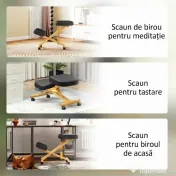 HOMCOM Scaun Ergonomic pentru Genunchi cu Înălțime Reglabilă din Lemn cu Rotile, 42x70x42-52 cm, Negru | Aosom Romania 