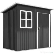 Outsunny magazie grădină căsuță de grădină pentru unelte cu ușă largă și fereastră, 221x133x190 cm gri închis | Aosom Romania 