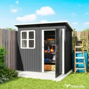 Outsunny magazie grădină căsuță de grădină pentru unelte cu ușă largă și fereastră, 221x133x190 cm gri închis | Aosom Romania 