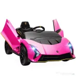 AIYAPLAY Mașină Electrică pentru Copii 3-6 Ani 12V Lamborghini Autentica, 2 Motoare, Uși Tip Foarfecă, Suspensii, Roz
